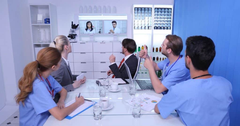 Hospitla employees on a virtual meeting
