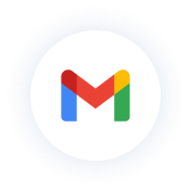 A round icon with a stylized "M," featuring red, blue, green, and yellow colors on a black background, resembling the Gmail logo.