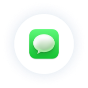 A green chat bubble icon on a black background, resembling a messaging app logo, surrounded by a white circular border.