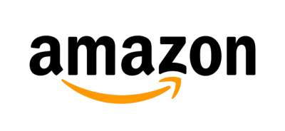 The image showcases the Amazon logo with bold black letters and an orange arrow forming a smile, set against a black background.