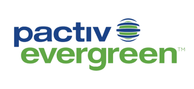 The image features the "Pactiv Evergreen" logo, with blue and green text and a stylized globe design on a black background.