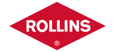 Red diamond-shaped logo with the word "ROLLINS" in white capital letters in the center, set against a black background.