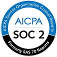 The image displays the AICPA SOC 2 compliance badge, highlighting security and data management standards for service organizations, formerly known as SAS 70 reports.